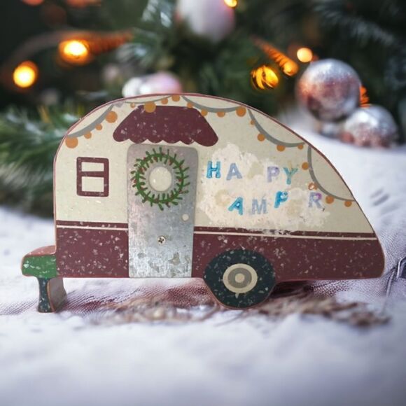 Folk Art Primitive Camper Sign HAPPY CAMPER Teardrop RV Primitives by Kathy. - Picture 1 of 15